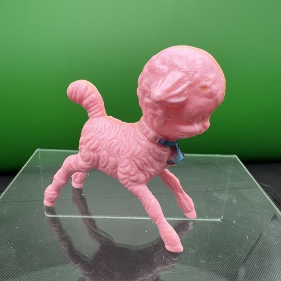 Vintage 1950s Lamb Baby Rattle Toy Pink  Blue Bow Bell Plastic Figure - Picture 3 of 10